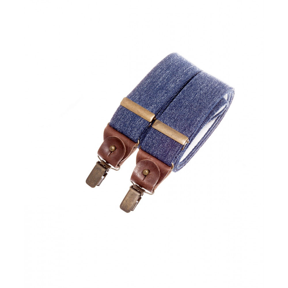 Wide clip-on suspenders with leather details – Denim