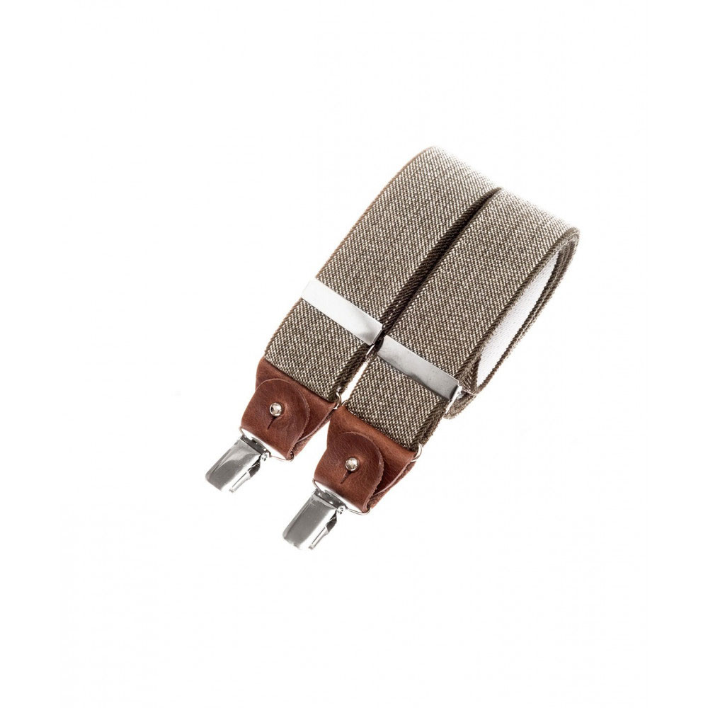 Wide clip-on suspenders with leather details – Khaki tweed